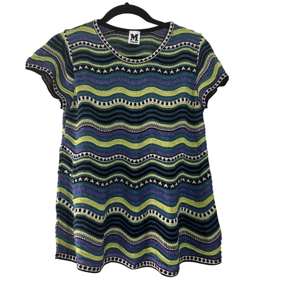 M Missoni Women's Multicolor Jacquard Knit Glitter Wave Pattern Stretch Size 40